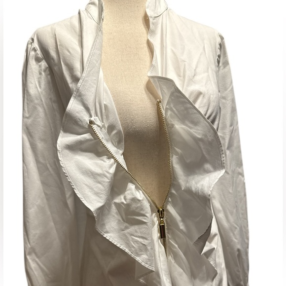 Joseph Ribkoff White Front Zip Ruffle Top - Picture 3 of 6